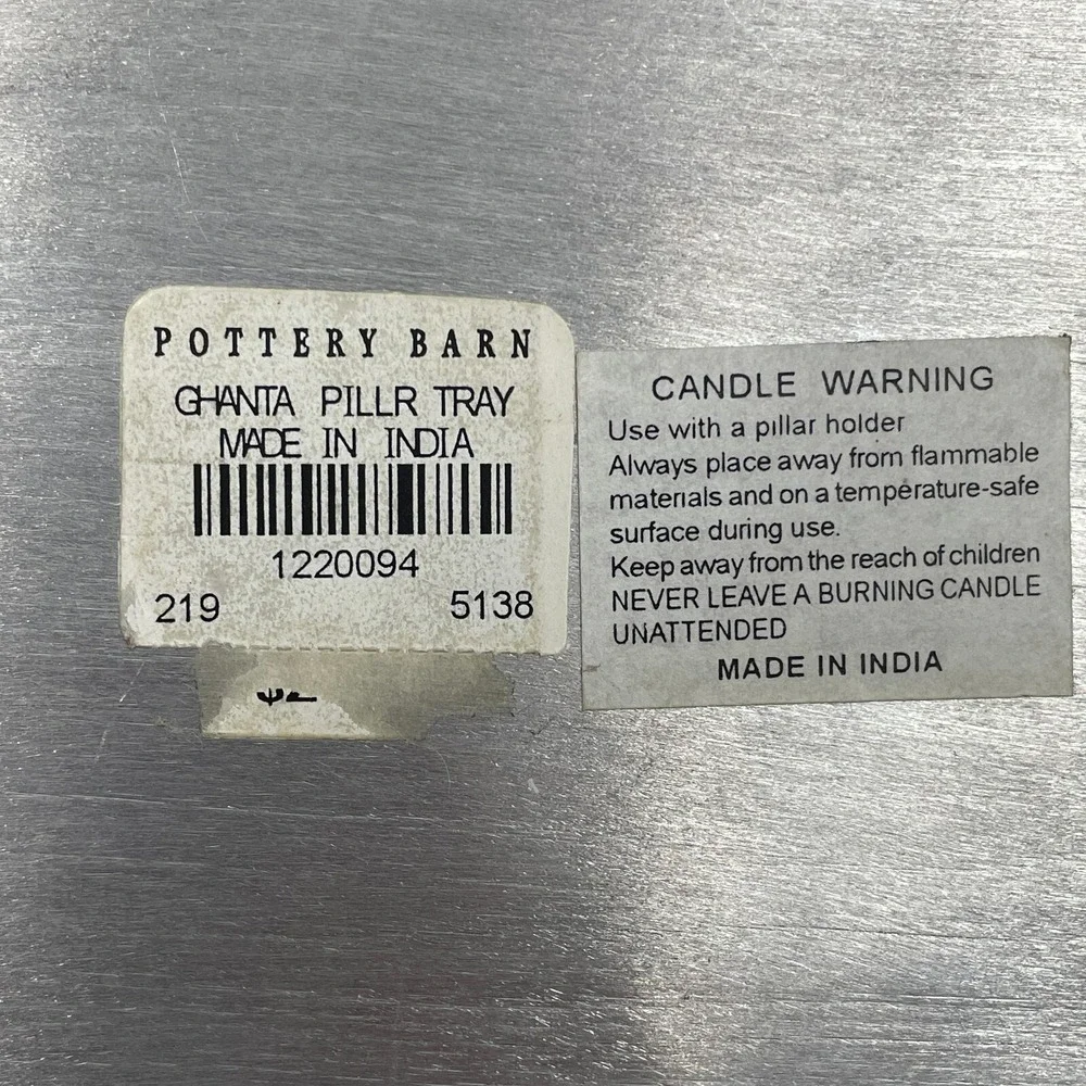 POTTERY BARN Silver Metal CANDLE Pillar HOLDER TRAY OBLONG‎ large Modern 17 inch